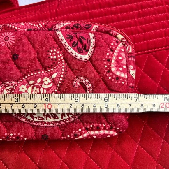 Vera Bradley Red Quilted Tote Bag Polka Dot Lining Toggle Closure w Wristlet Set - Picture 9 of 9